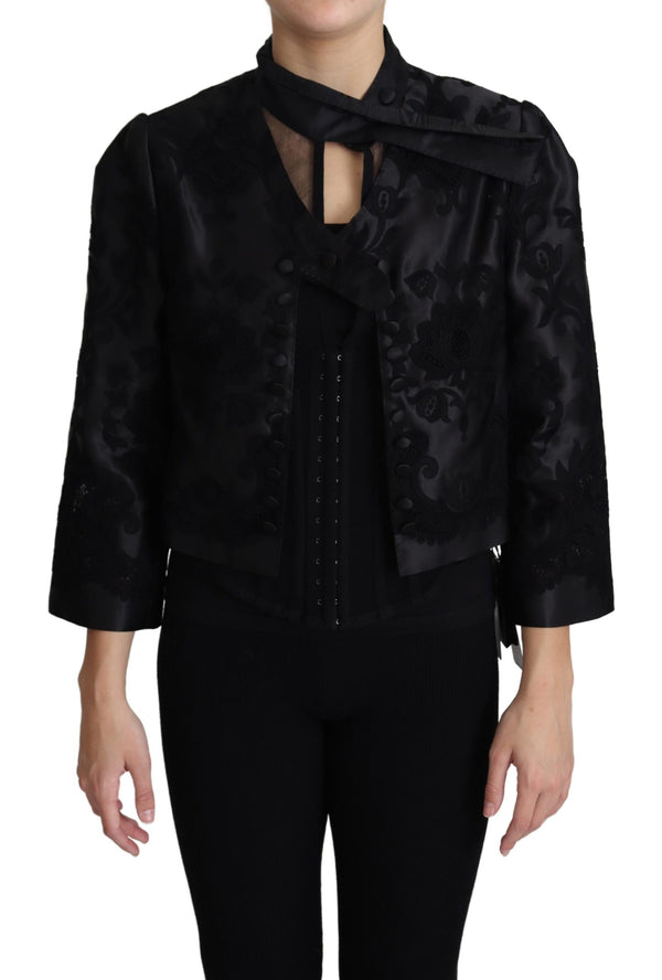 Black Lace Sheer Corset Organza Silk Jacket