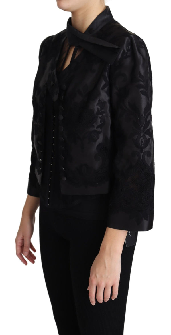 Black Lace Sheer Corset Organza Silk Jacket
