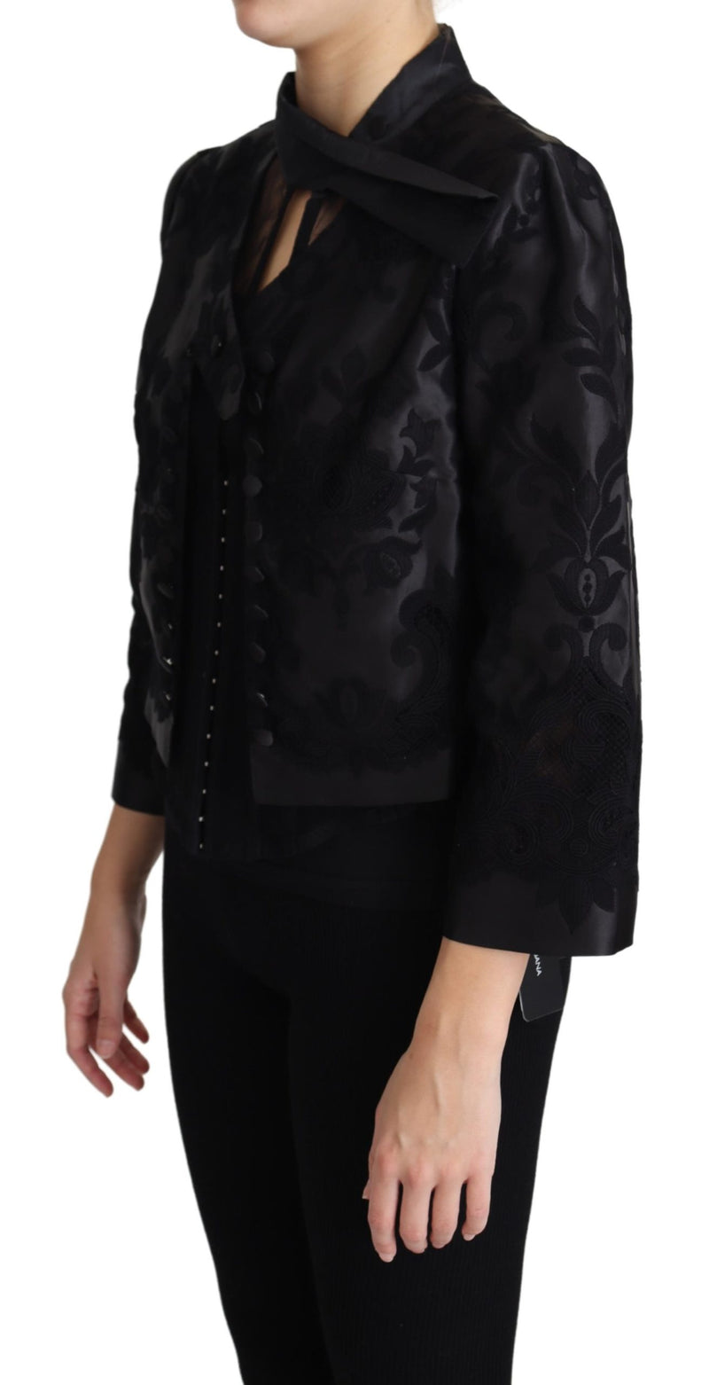 Black Lace Sheer Corset Organza Silk Jacket