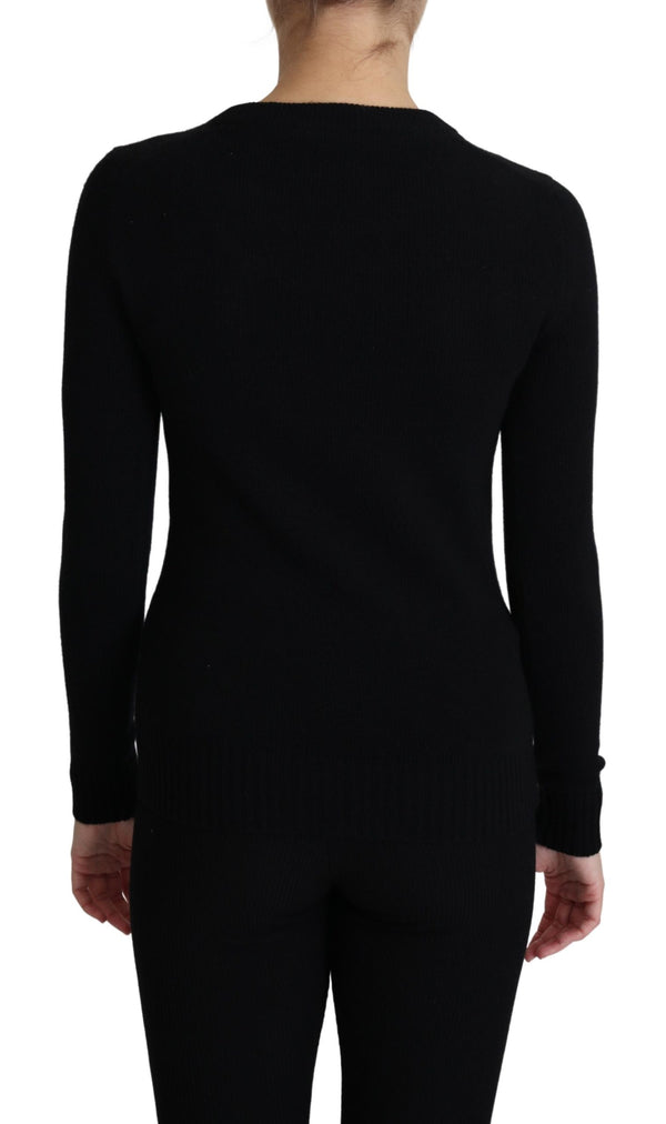 Black Floral Embroidery Wool Pullover Sweater