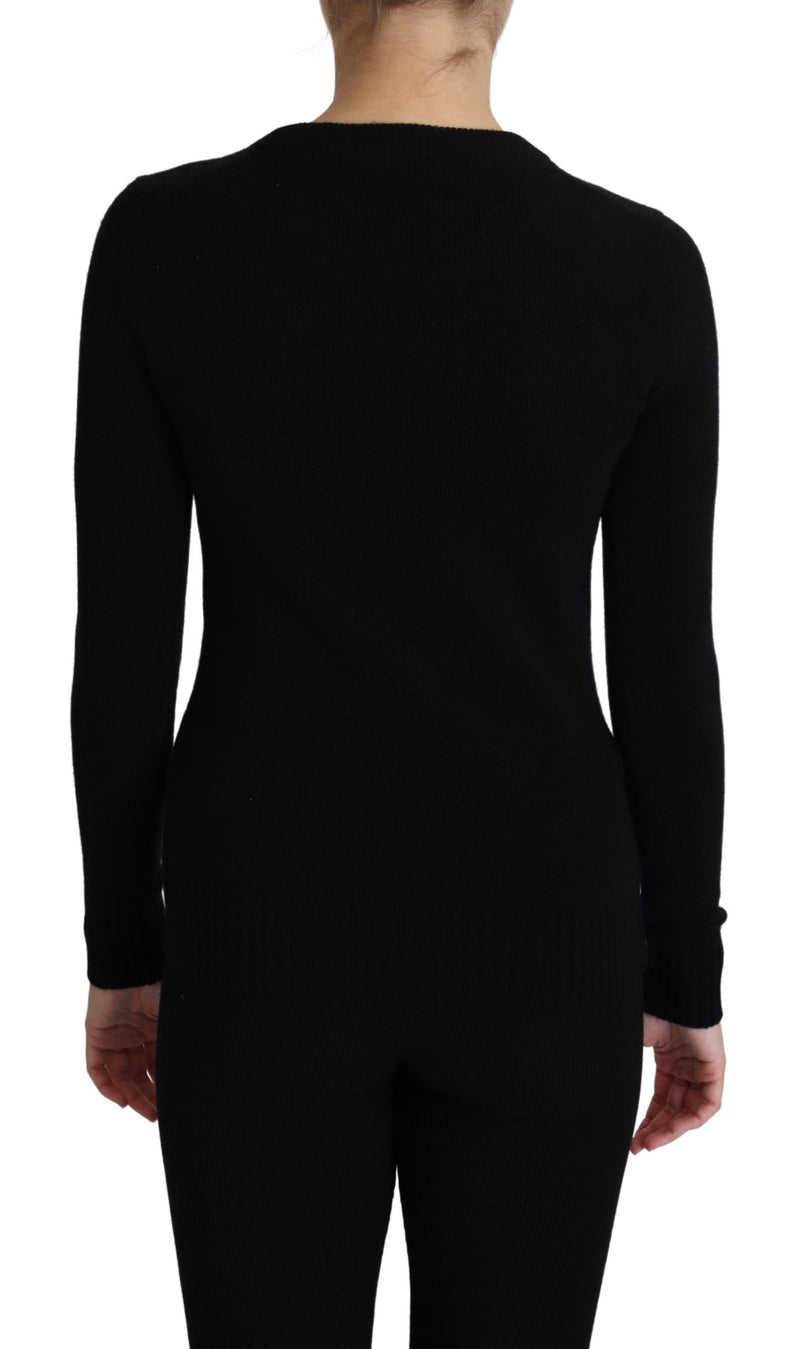Black Floral Embroidery Wool Pullover Sweater