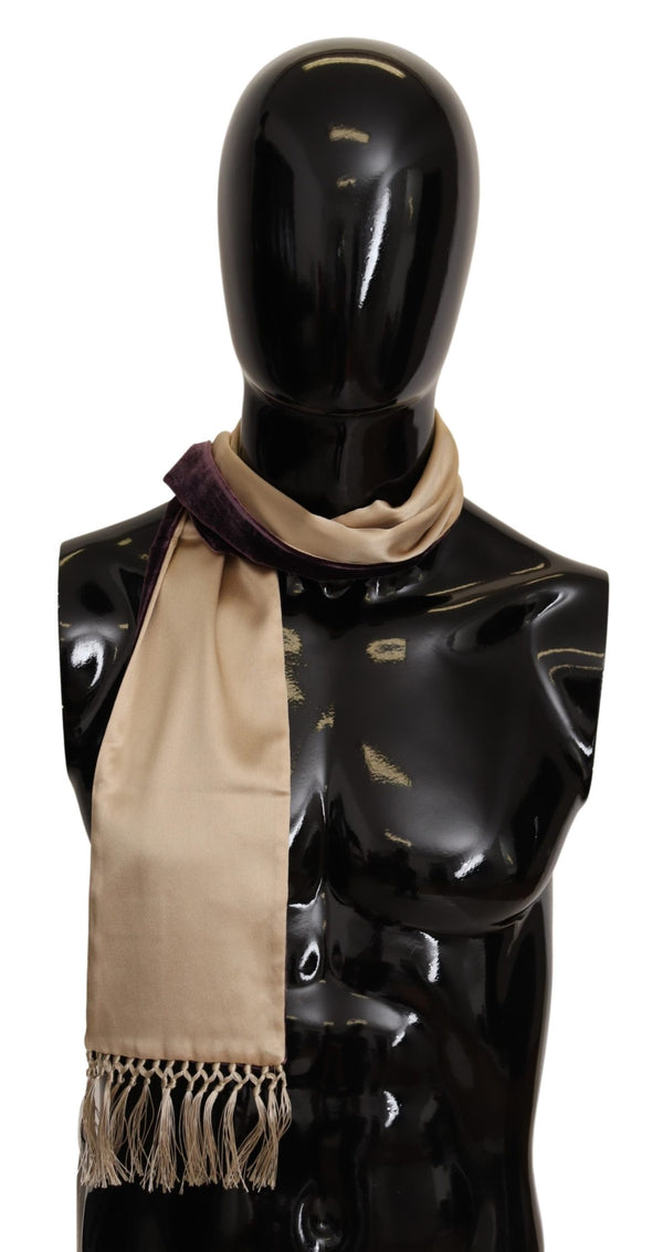 Gold Brown Shawl Fringe Viscose Silk Scarf