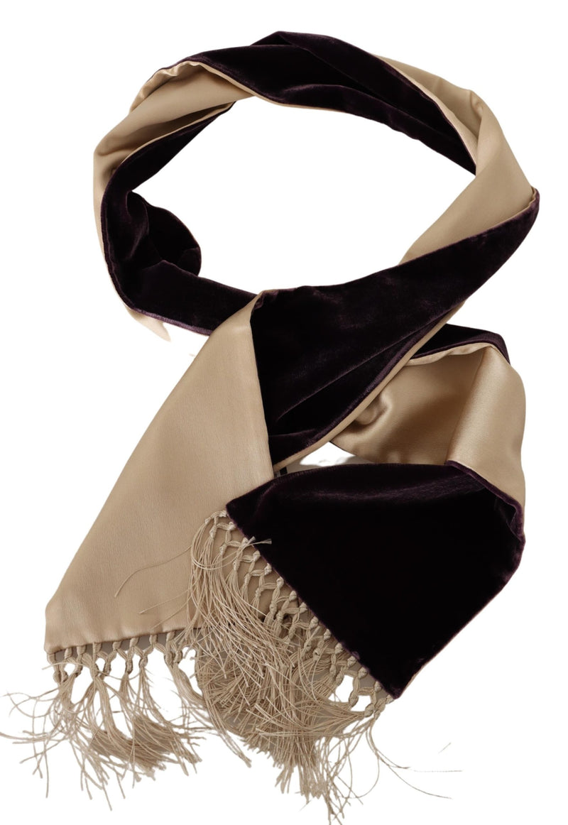 Gold Brown Shawl Fringe Viscose Silk Scarf