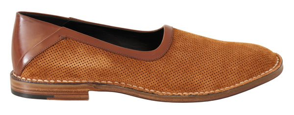 Brown Leather Perforated Men Loafers Shoes