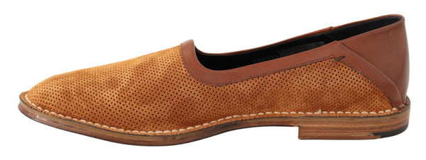 Brown Leather Perforated Men Loafers Shoes