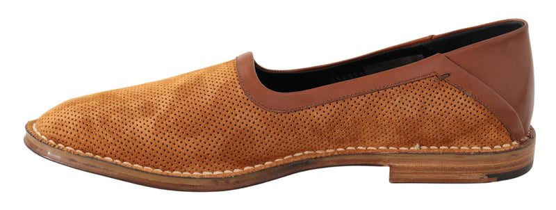 Brown Leather Perforated Men Loafers Shoes