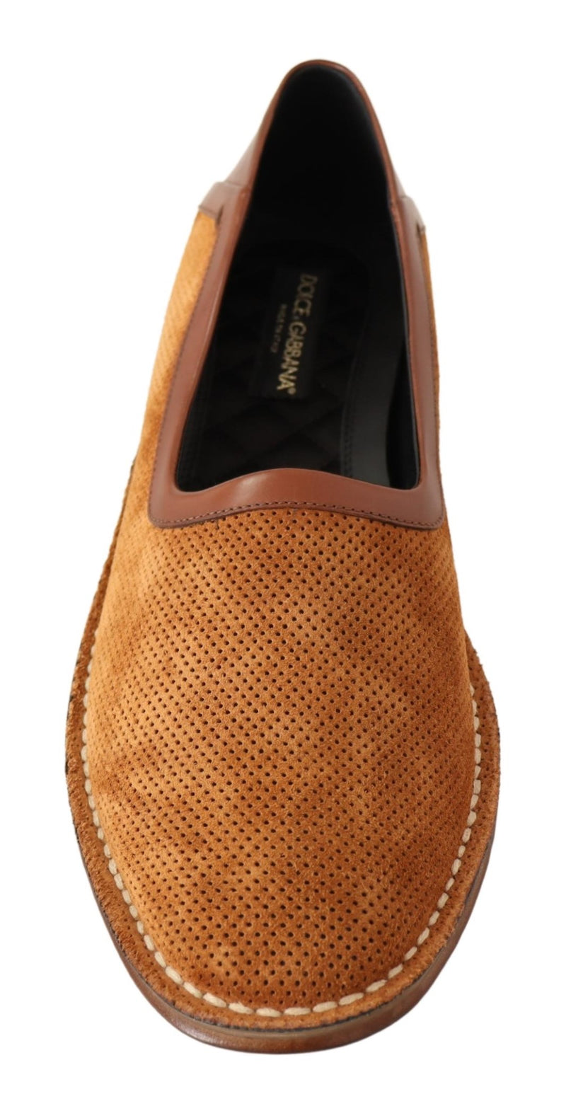 Brown Leather Perforated Men Loafers Shoes