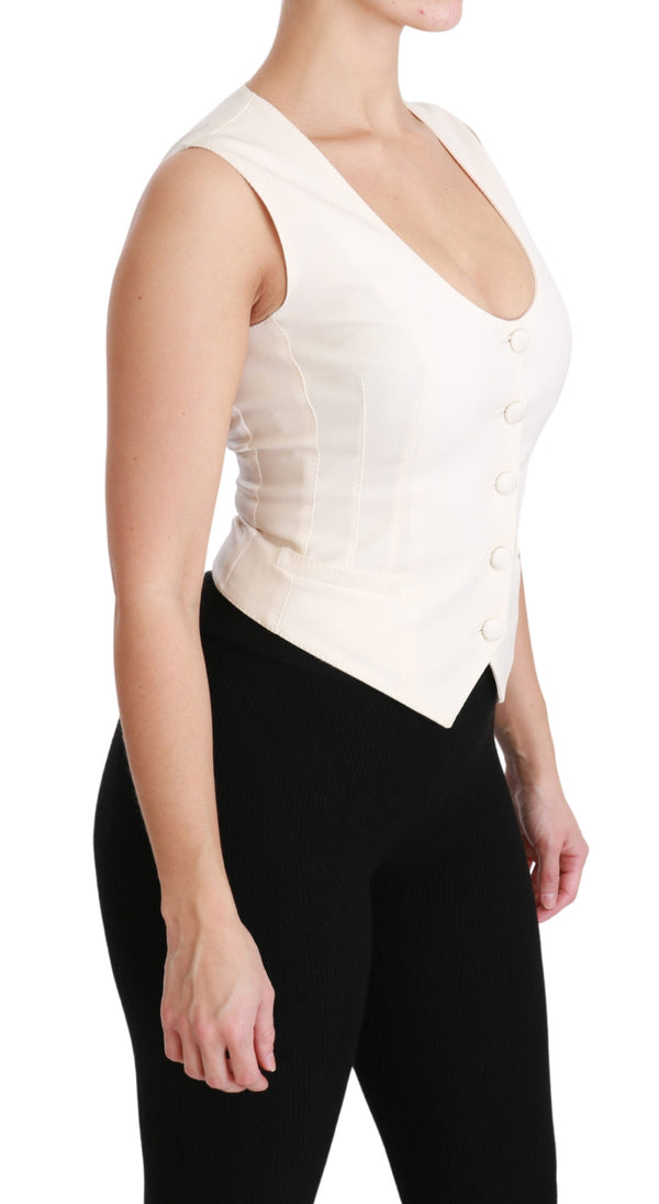White Sleeveless Waistcoat Vest Wool Top
