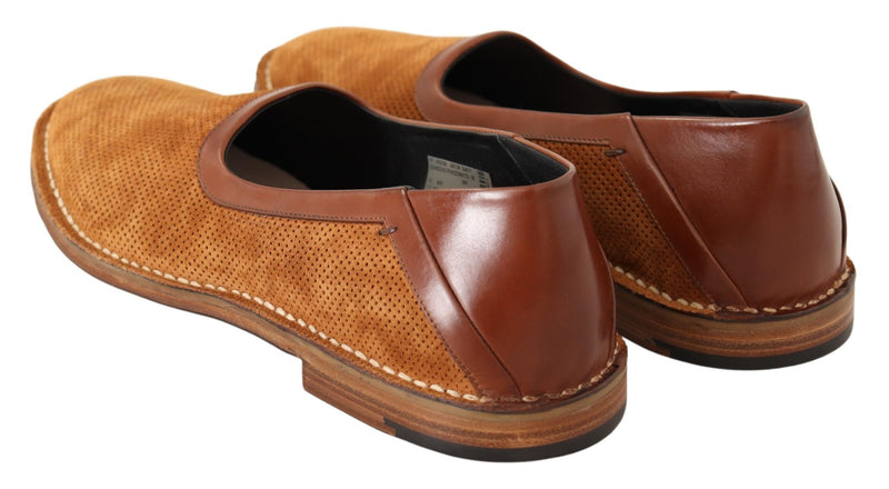 Brown Leather Perforated Men Loafers Shoes