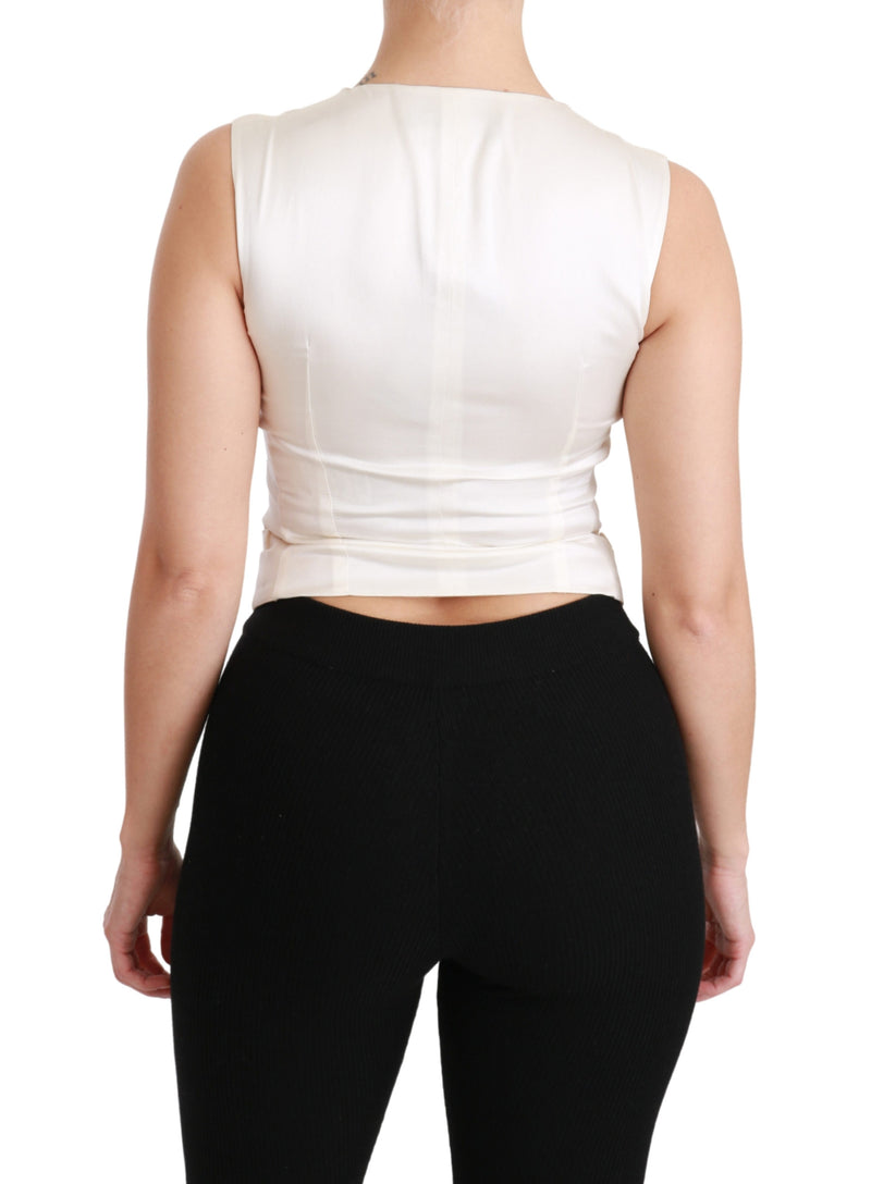 White Sleeveless Waistcoat Vest Wool Top