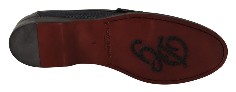 Black Leather Blue Denim Mocassin Shoes