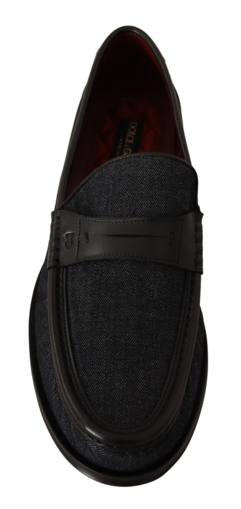 Black Leather Blue Denim Mocassin Shoes