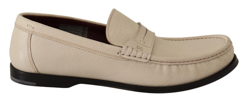 White Leather Flat Slip On Mocassin Shoes