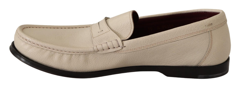 White Leather Flat Slip On Mocassin Shoes