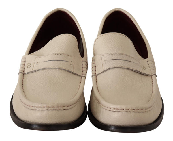 White Leather Flat Slip On Mocassin Shoes