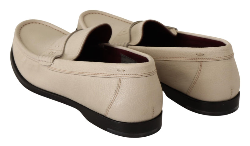 White Leather Flat Slip On Mocassin Shoes