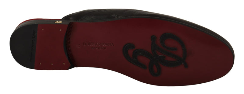 Black Leather DG Logo Slides Slippers Shoes