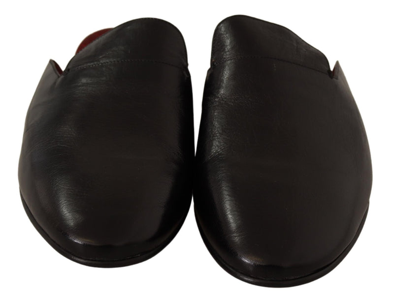 Black Leather DG Logo Slides Slippers Shoes