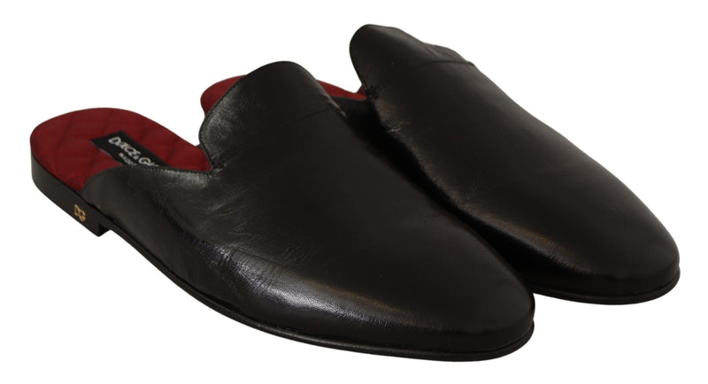 Black Leather DG Logo Slides Slippers Shoes