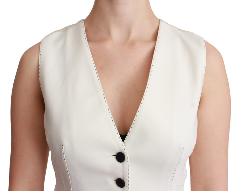White Waistcoat Sleeveless Wool Top Vest