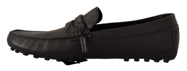 Black Leather Flat Slip On Mocassin Shoes
