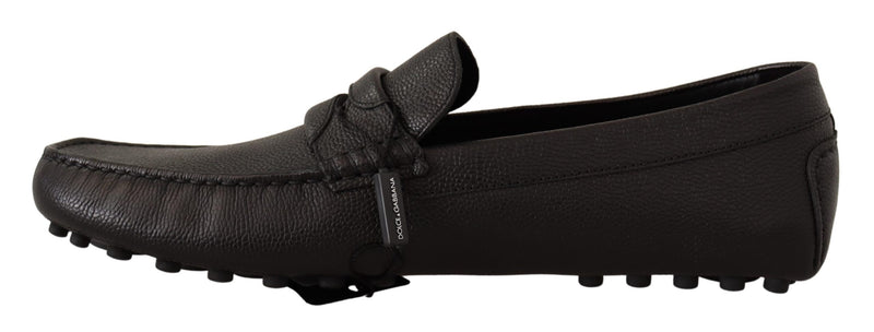 Black Leather Flat Slip On Mocassin Shoes