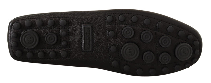 Black Leather Flat Slip On Mocassin Shoes