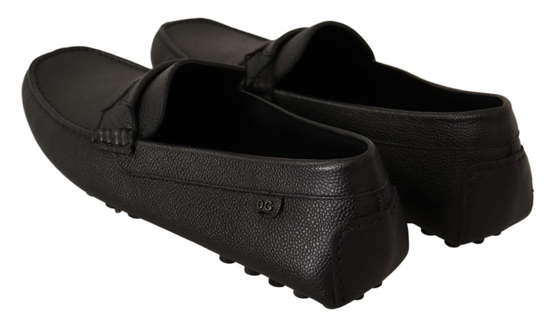 Black Leather Flat Slip On Mocassin Shoes