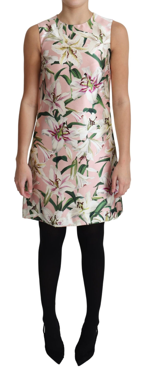 Pink Lily Print A-Line Shift Mini Dress
