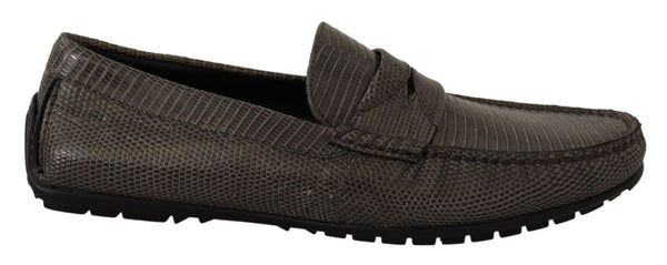 Gray Lizard Skin Leather Mocassin Shoes