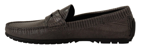 Gray Lizard Skin Leather Mocassin Shoes