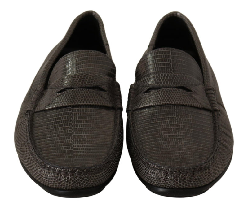 Gray Lizard Skin Leather Mocassin Shoes