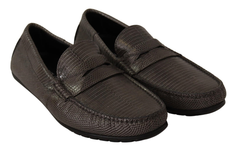 Gray Lizard Skin Leather Mocassin Shoes