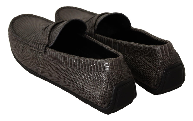 Gray Lizard Skin Leather Mocassin Shoes
