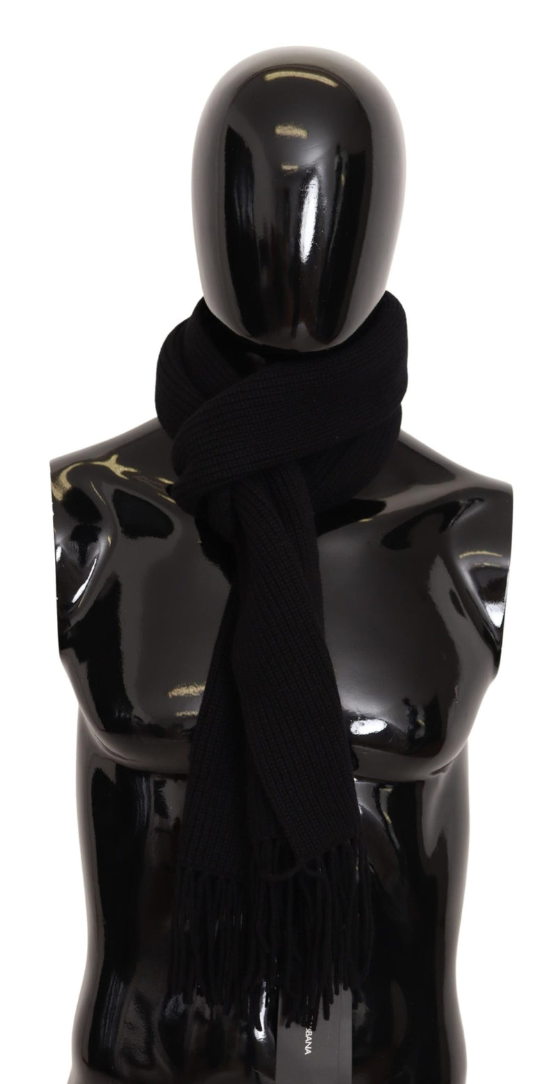 Black Cashmere Knitted Shawl Fringes Scarf