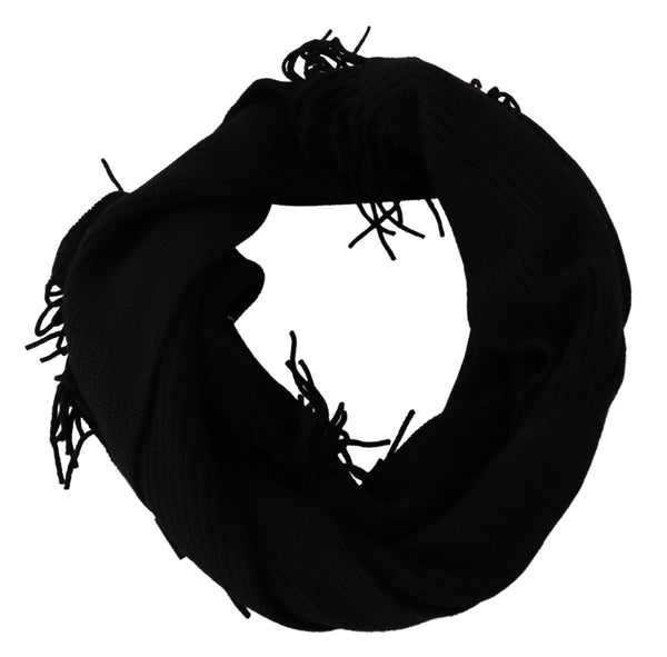 Black Cashmere Knitted Shawl Fringes Scarf