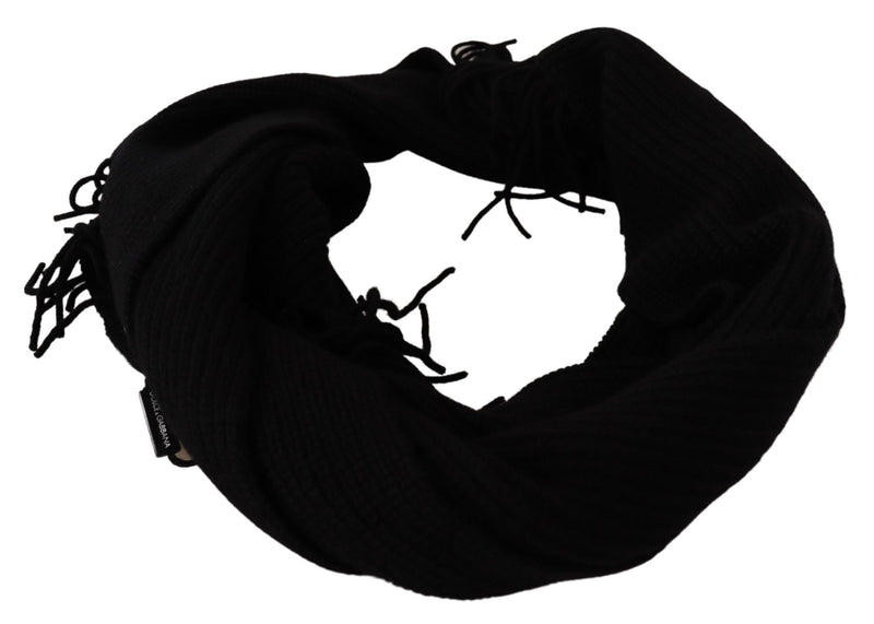 Black Cashmere Knitted Shawl Fringes Scarf