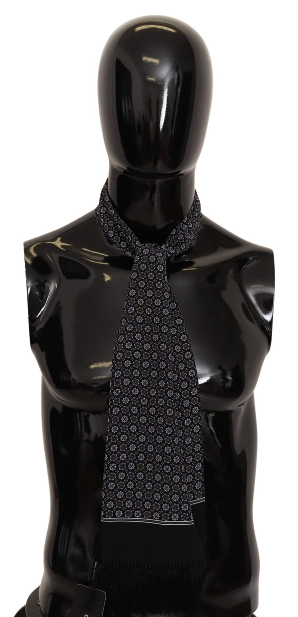 Black Floral Print Silk Shawl Wrap Scarf