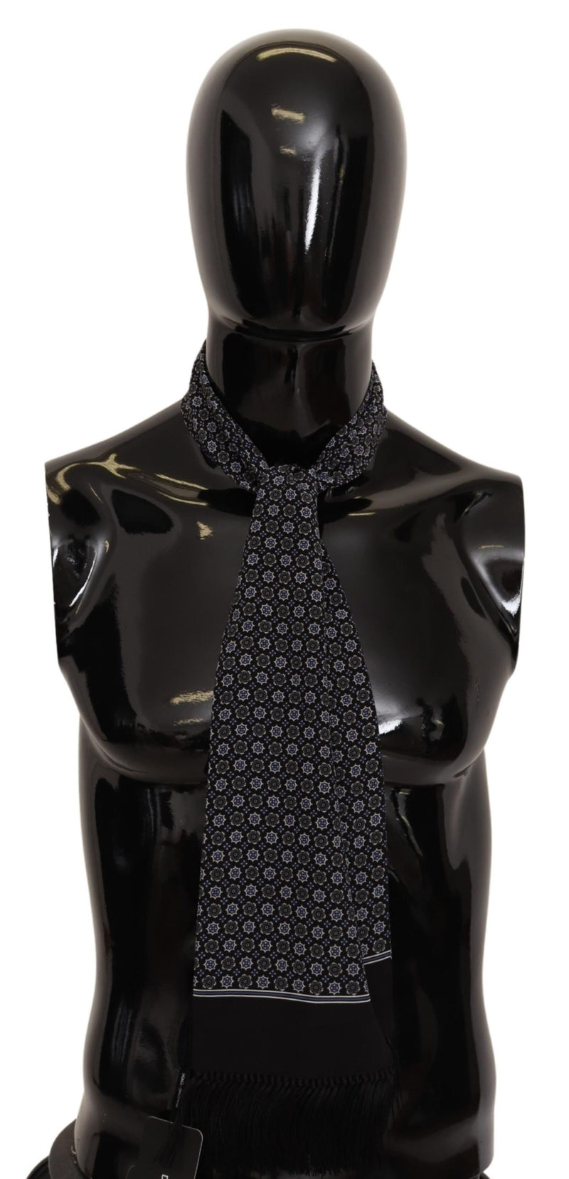 Black Floral Print Silk Shawl Wrap Scarf