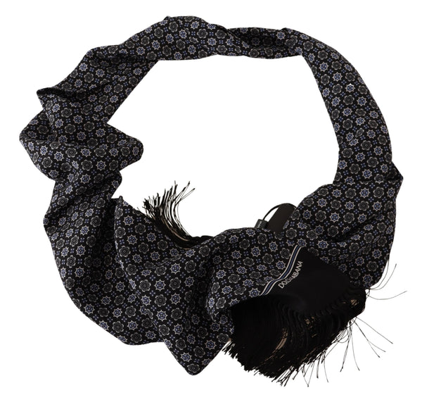 Black Floral Print Silk Shawl Wrap Scarf