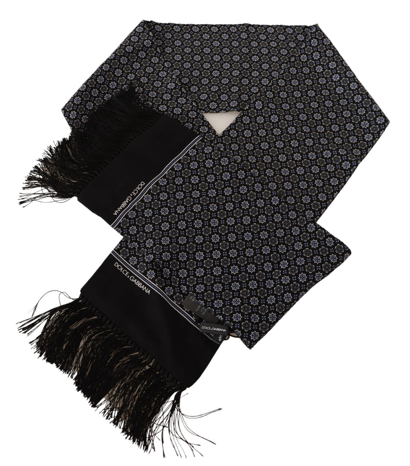 Black Floral Print Silk Shawl Wrap Scarf