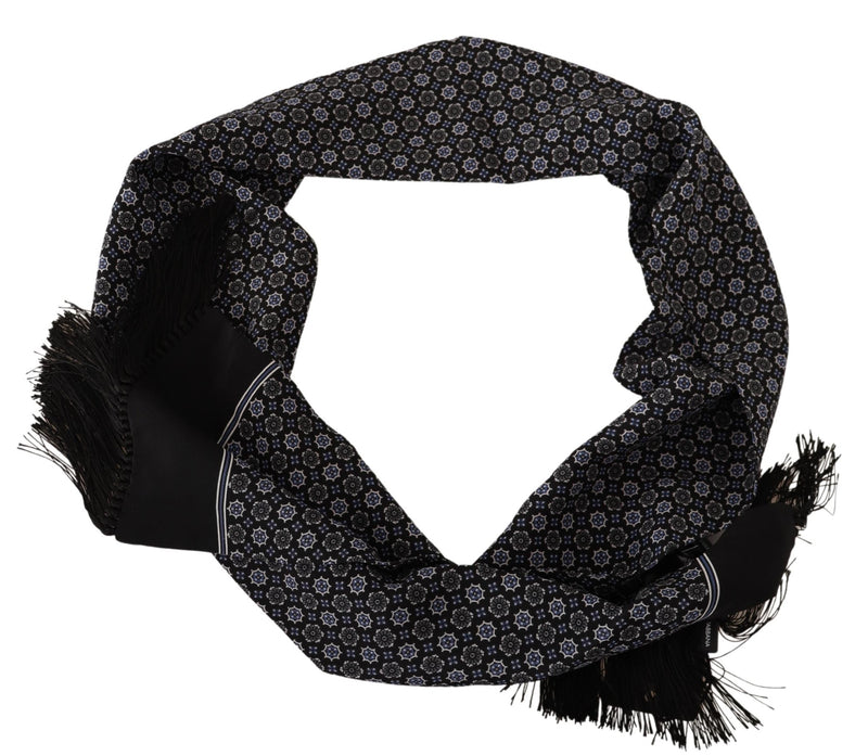 Black Floral Print Silk Shawl Wrap Scarf