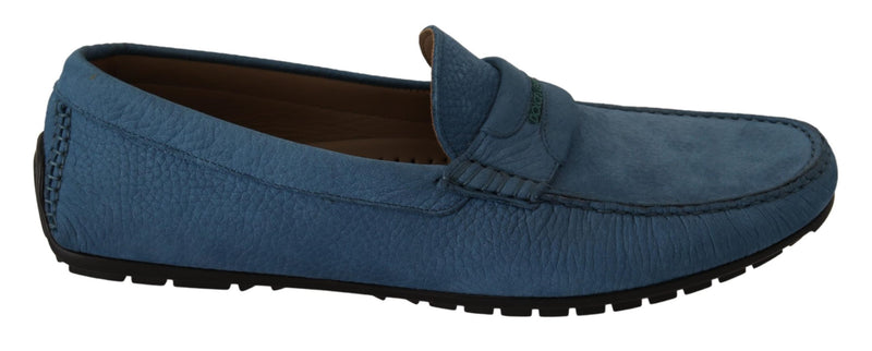 Blue Leather Flat Slip On Mocassin Shoes