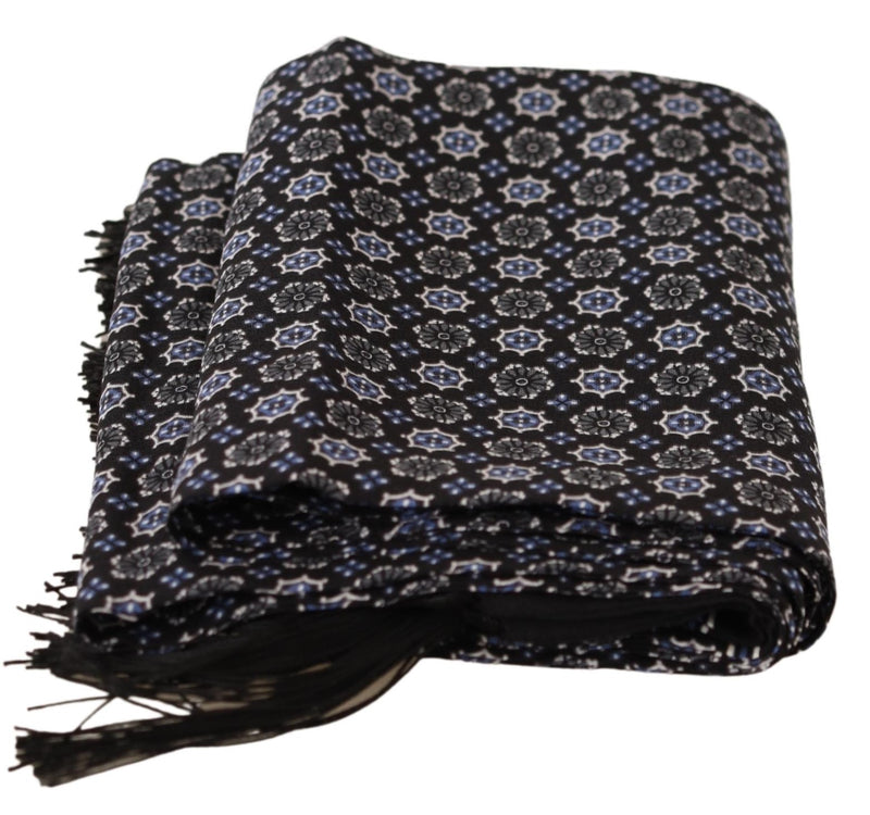 Black Floral Print Silk Shawl Wrap Scarf