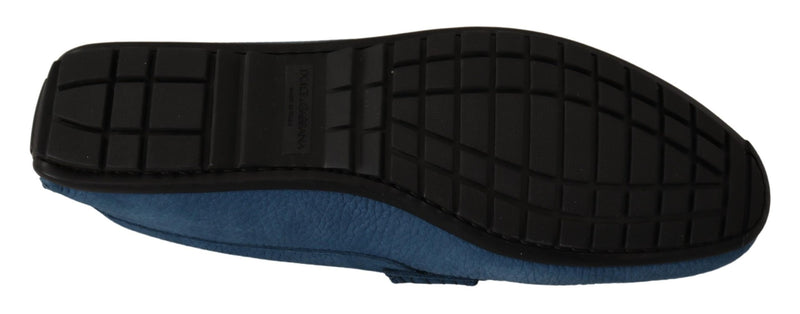 Blue Leather Flat Slip On Mocassin Shoes