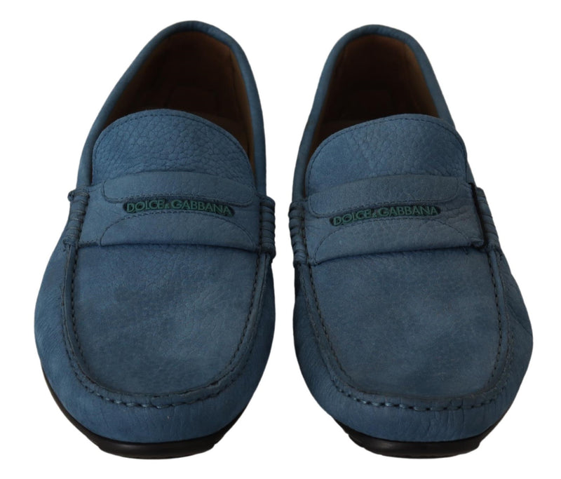 Blue Leather Flat Slip On Mocassin Shoes
