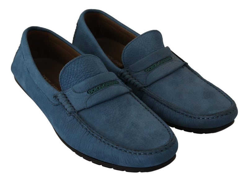 Blue Leather Flat Slip On Mocassin Shoes