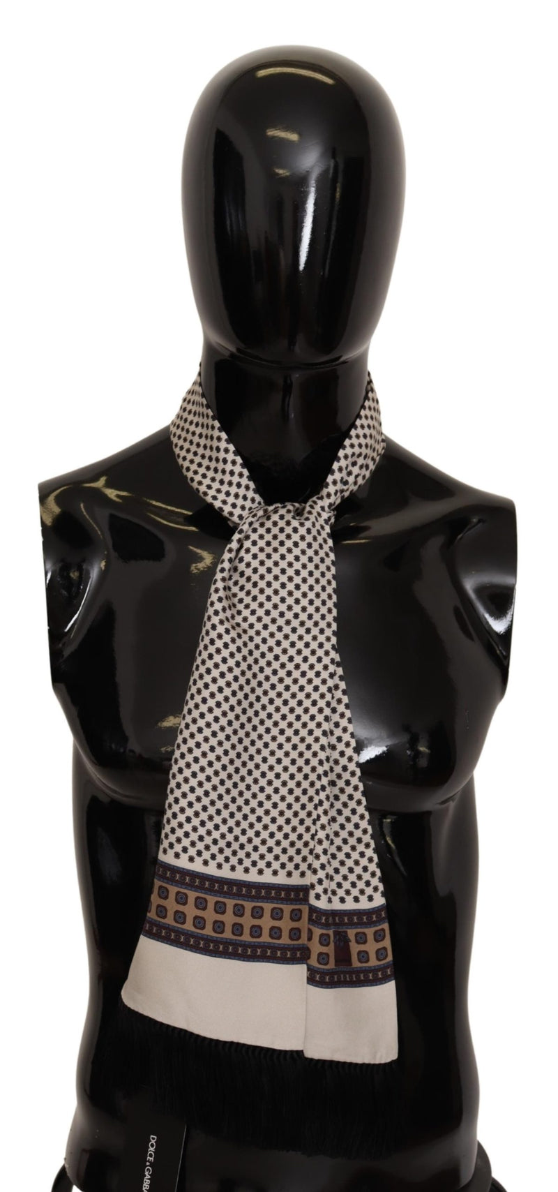 Beige Patterned 100% Silk Wrap Shawl Scarf