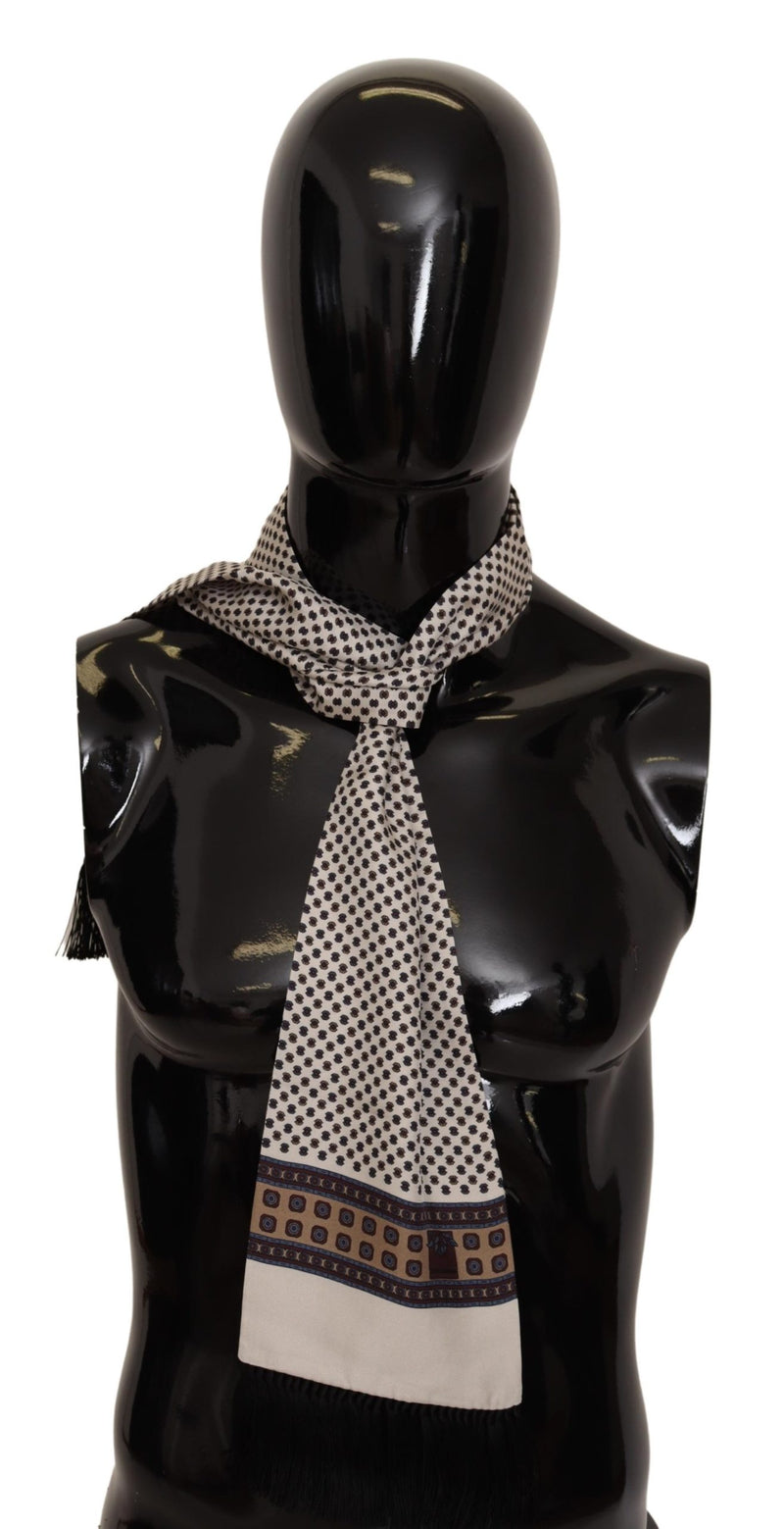 Beige Patterned 100% Silk Wrap Shawl Scarf