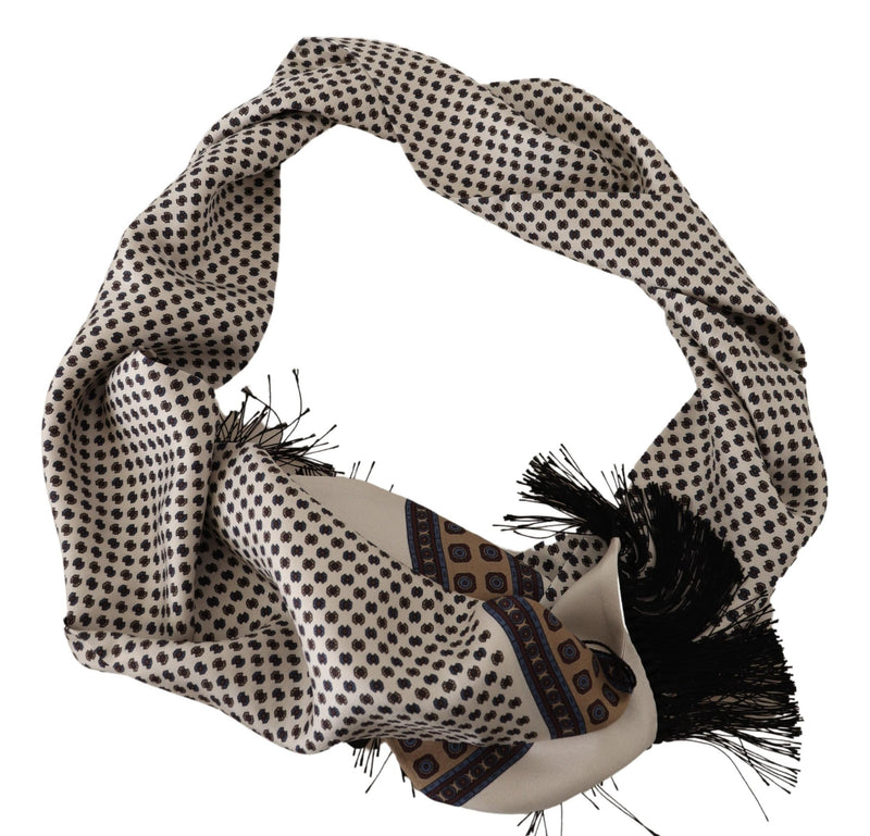 Beige Patterned 100% Silk Wrap Shawl Scarf